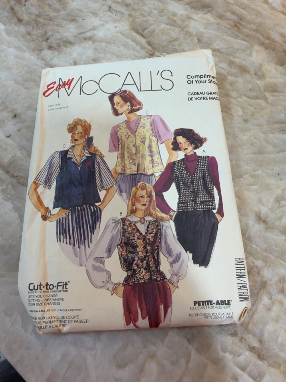 McCalls 0021 Easy Sewing Pattern For Misses Unlined Vests Sizes 14-18 Cut To Fit